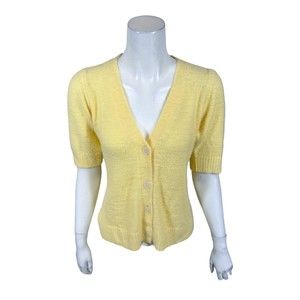 Candace Cameron Bure Cozy V-Neck Elbow Sleeve Cardigan Yellow Small Size